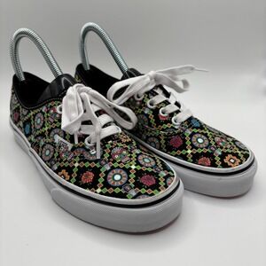 Vans Authentic Shoes Womens 6 Black Dia De Los Muertos Sugar Skulls Low Top GITD
